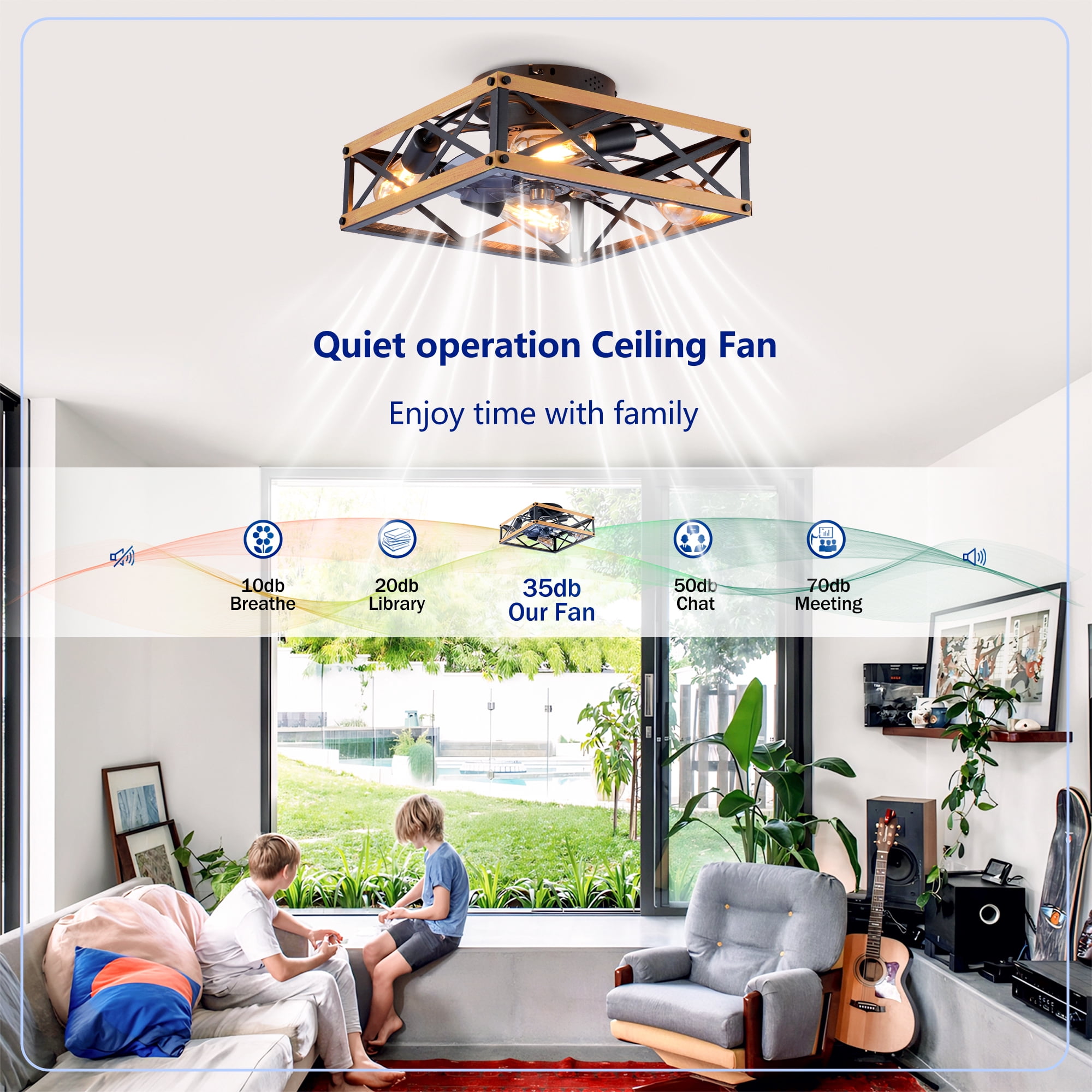 Leumius 22.6" Black Flush Mount Ceiling Fan with Light, Reversible Motor and DC Remote Control,6 Speed Ceiling Fan,Timing for Living Room Bedroom Dining Room(NOT Included Bulbs)
