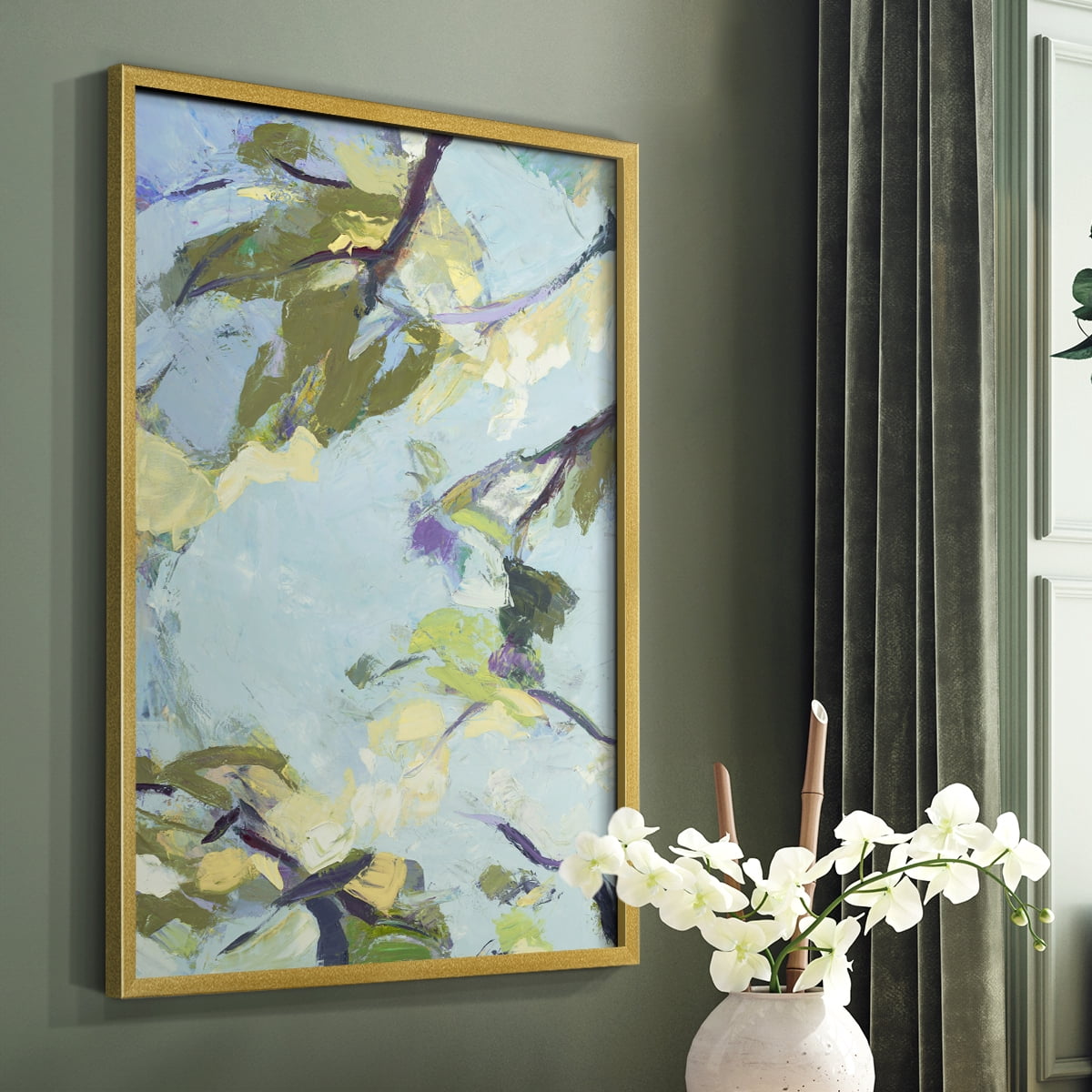 Aqua Sky Framed Print in Gold Solid Wood Framed Print No Nail Hanging