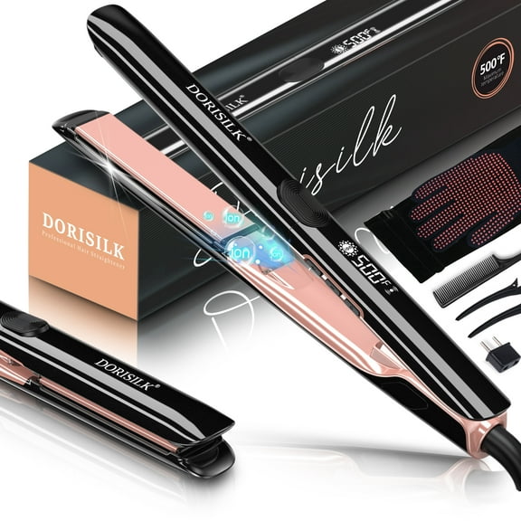 DORISILK 500 Degree High Temp Professional Hair Straightener，30s Fast Heating Ceramic Flat Iron ，2 in 1 Hair Straightener and Curler，Plasma Flat Iron Get Frizz-Free ，Dual Voltage for Travel Using