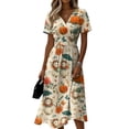 thumbnail image 2 of Women's Novelty Dresses Halloween Costume Flowy Dress Short Sleeve V-Neck A Line Halloween Print Soft Midi Dress Halloween Cosplay Wedding Guest Daily Wear, 2 of 5
