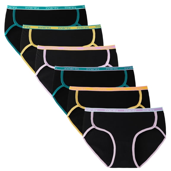 INNERSY Girl's Cotton Underwear Split Hipster Panties for Teens 6-Pack (12-14 Years,Black)