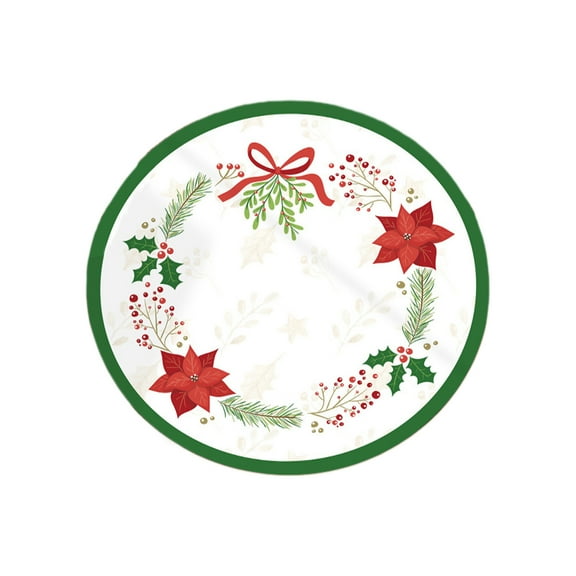 Hvmvliv Christmas Tree Skirt 20 inch Polyester Low‑Pile Holiday Printed Rug, Stable Easy‑Maintain Xmas Tree Base Cover For Modern Style Home Christmas Decoration White