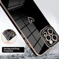 thumbnail image 2 of Luxury Love Heart Compatible with iPhone 13 Pro Case Cute for Women & Girls with Glitter Gold Plated Design Upgraded Full Camera Protection Soft TPU Shockproof Phone Cover-Black, 2 of 12