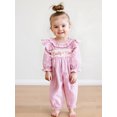 thumbnail image 4 of BemeyourBBs Girl Plaid Romper Long Sleeve Doll Collar Letter Embroidery Jumpsuit, 4 of 9