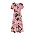 thumbnail image 4 of Jusqu'à 65 % de Rabais! Robes d'Été Mode pour Femmes 2024 Grande Taille Décontractées à Manches Courtes Col Ras du Cou Robe Décontractée Fluide à Étages Maxi Robe de Plage avec Poches Robe à Imprimé Dégradé, 4 of 5