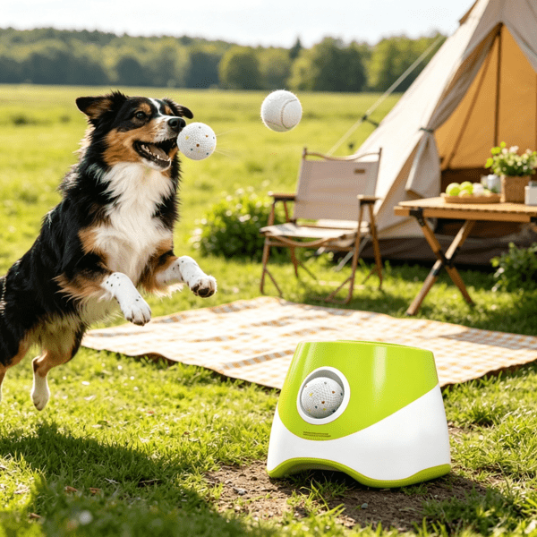 Automatic Dog Ball Launcher, 5 Balls Included, 3 Distance Settings (20/33/46 ft), for Small & Medium Dogs, Green