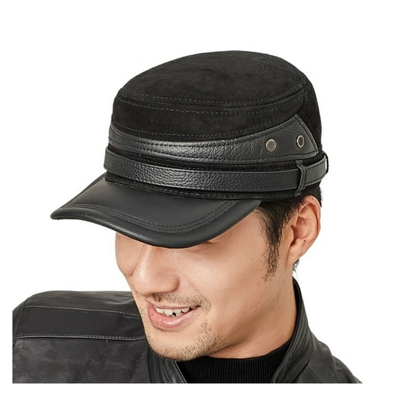 Men Thick Genuine Leather Bomber Hat Flat Cowhide Baseball Cap Winter Earflap Russian Hats Windproof Warm Man Army Cap Adjustabl ,Unique Design