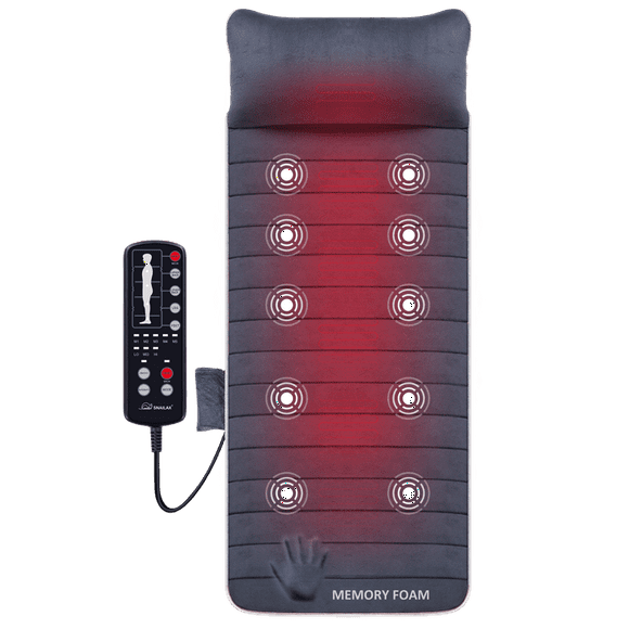SNAILAX Tapis de Massage en Mousse à Mémoire de Forme avec Chaleur, 10 Nœuds de Vibration 6 Coussinets Chauffants pour Thérapie, 69*24 Po