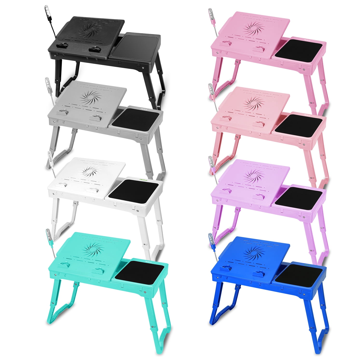 Moclever Laptop Desk, Foldable Notebook Stand Table with Internal Cooling Fan, LED Lamp, 4 Port USB - White