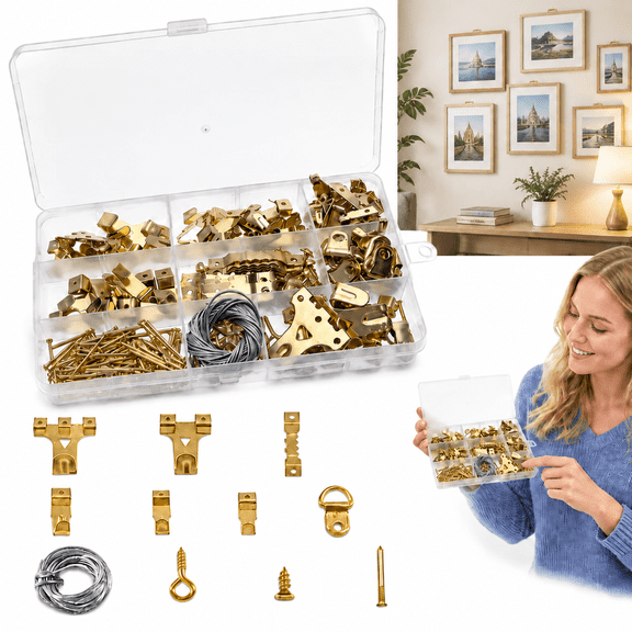 Picture Hanging Kit, Assorted Heavy Duty Frame Hooks with Sawtooth Hangers, Nails and Screws for Wall Art, Photos, Paintings and Mirrors