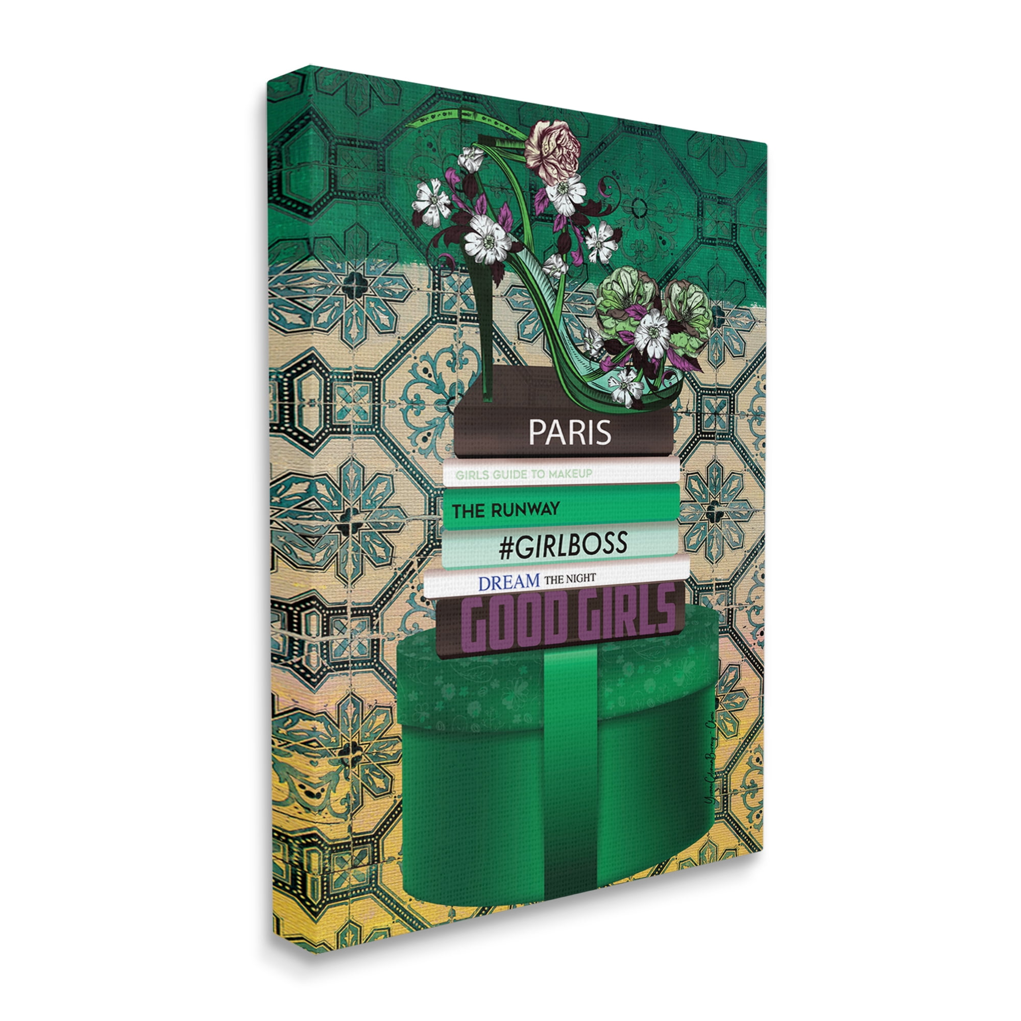 Stupell Industries Green Fashion Books Botanical & Floral Painting Gallery Wrapped Canvas Print Wall Art, 30 x 40