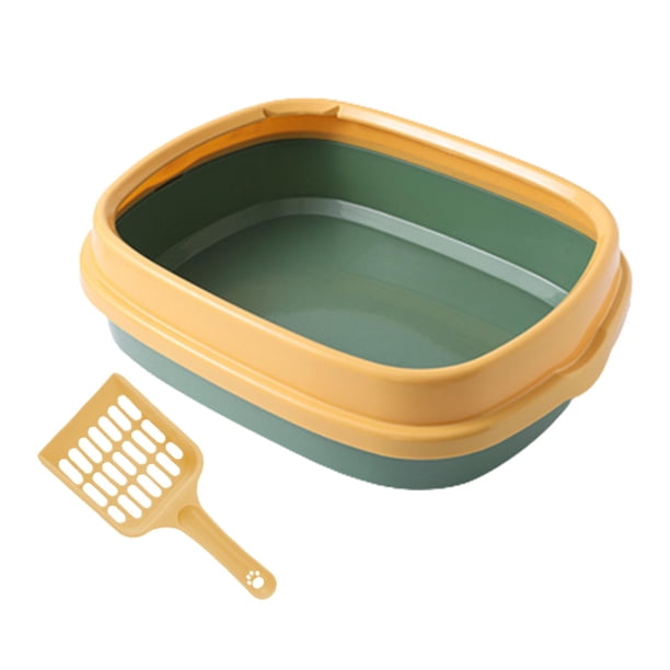 Caja de arena semiabierta, orinal portátil desmontable con inodoro para gatos Amarillo verde