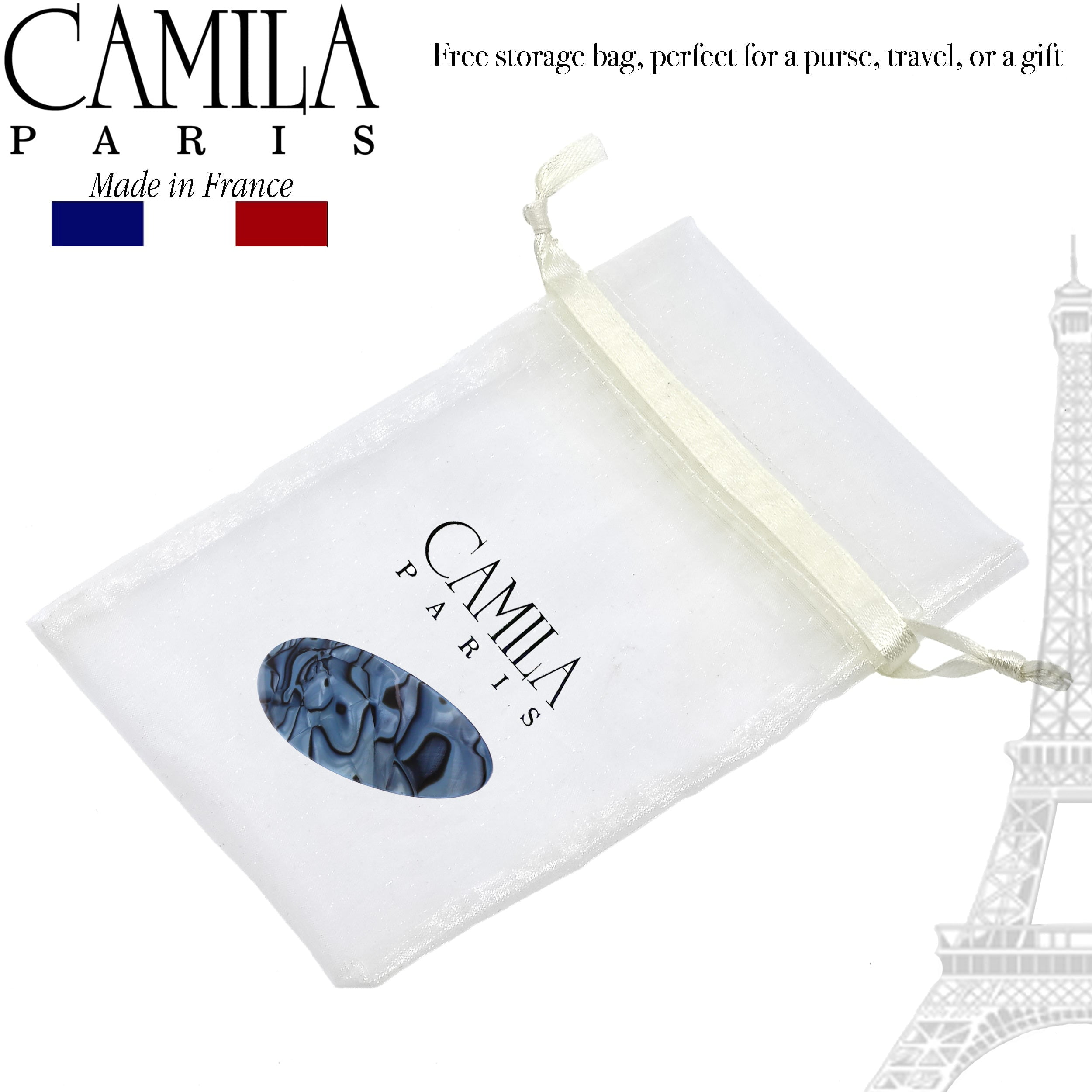 Camila Paris CP2984 French Hair Barrette Clip Handmade Oval Blue, Strong Hold Grip Hair Clips for Women, No Slip Rubberized Metal Closure, Durable Styling Girls Hair Accessories, Made in France