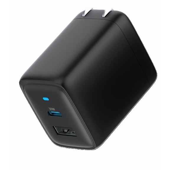 onn 42W Dual USB-C/USB-A Port Wall Charger, Fast Charging, USB IF Certified, Foldable Plug, Black