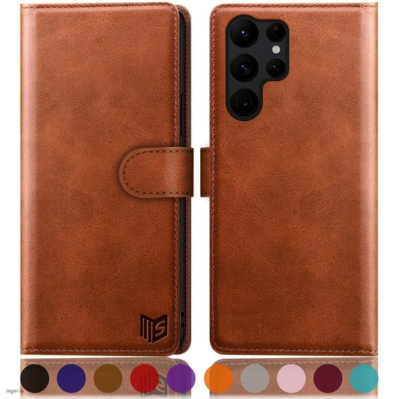 SUANPOT For Samsung Galaxy S23 Ultra Wallet Case with RFID Blocking Credit Card Holder,Light Brown