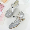 thumbnail image 5 of Miluxas Girls Sequin Dress Shoes Mary Jane Heels Princess Wedding Party Pumps Silver 11 Years, 5 of 6