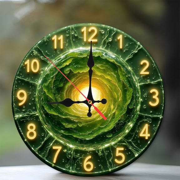 Green Liquid Spiral Clock Wall Decor 10-Inch Silent Wooden Wall Clock, Battery Operated (AA Batteries Not Included), Artistic Home Decor
