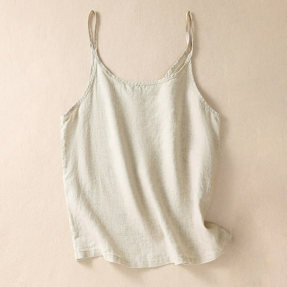 Spring Tops for Women Tank Tops for Women under $5 Women's Solid Color Short Top Cotton and Linen Round Neck Suspender