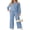 03-Denim Blue, variant on Women's Off Shoulder 2 Piece Knit Matching Set Long Sleeve Pullover Top with Drawstring Wide Leg Pants Black L