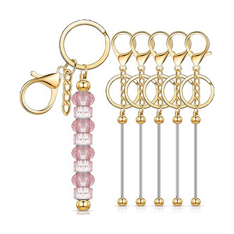 Beadable Keychains and Pens Bars for Bead, Metal Beadable Keychain kit with  Colorful Assorted Shaped Silicone Focal Beads and Tassel for Keychain and