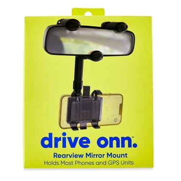 onn. 360 Degree Rearview Mirror Mobile Plastic Black Phone Mount, Universal Multifunctional Design