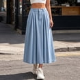 thumbnail image 2 of Women's Tennis Skirts Summer Button Elastic Waist Denim Skirt with Pleated Midi Length Practical Pockets for Everyday Casual Wear Blue L, 2 of 5