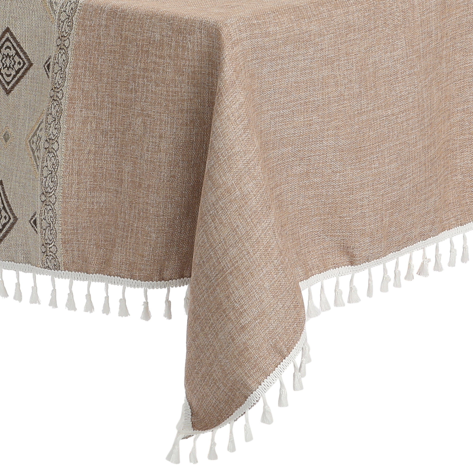 Unique Bargains Rustic Tablecloth Cotton Linen Waterproof Table Cover with Tassels, Checkered Coffee 55"x71"