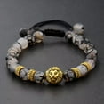 thumbnail image 2 of RSAMD 8MM Owl Buddha Beaded Natural Lava Stone Gold Silver Charm Fashion Men Bracelets-176-2, 2 of 3