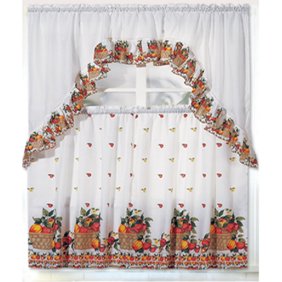Mainstays Orchard Fruit Kitchen Curtain Set Walmart Com