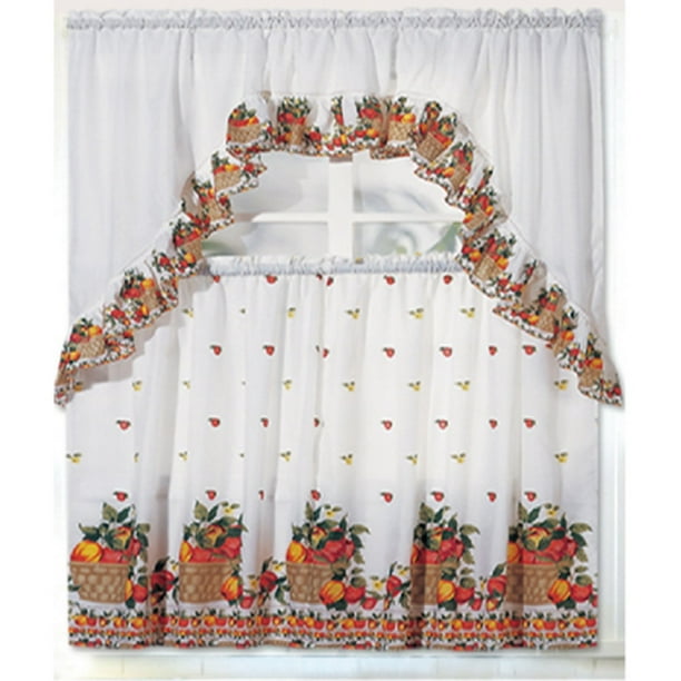 Ruffle Fruit Basket Tier and Valance Kitchen Curtain Set