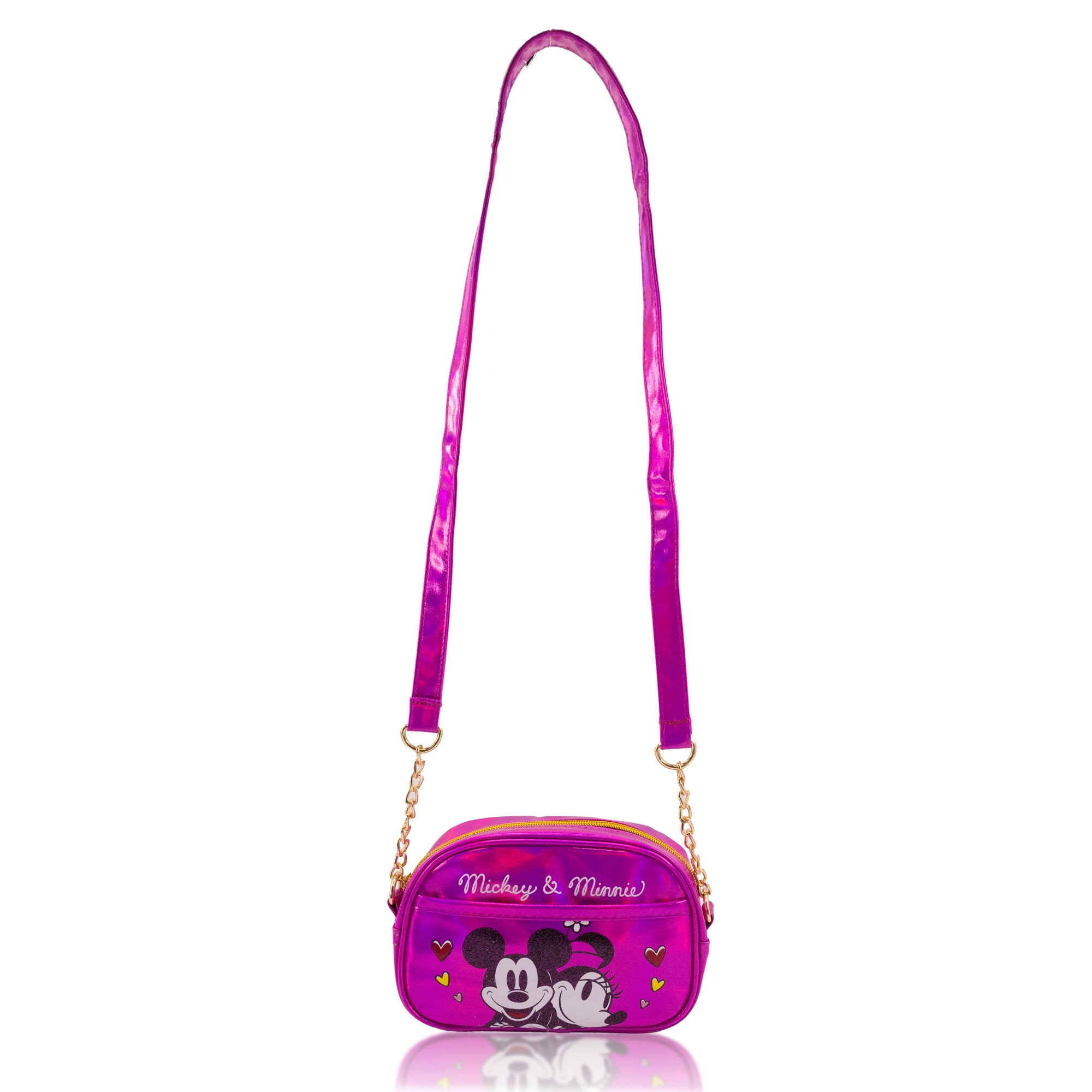 Disney Mickey and Minnie Purse Crossbody Handbag for Women | Metallic Vinyl Women's Shoulder Handbag | Mickey and Minnie Accessories for Girls