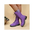 thumbnail image 5 of Gomelly Ladies Winter Shoes Lace Up Mid-Calf Boot Round Toe Boots Fashion Riding Hiking Purple 4.5, 5 of 6