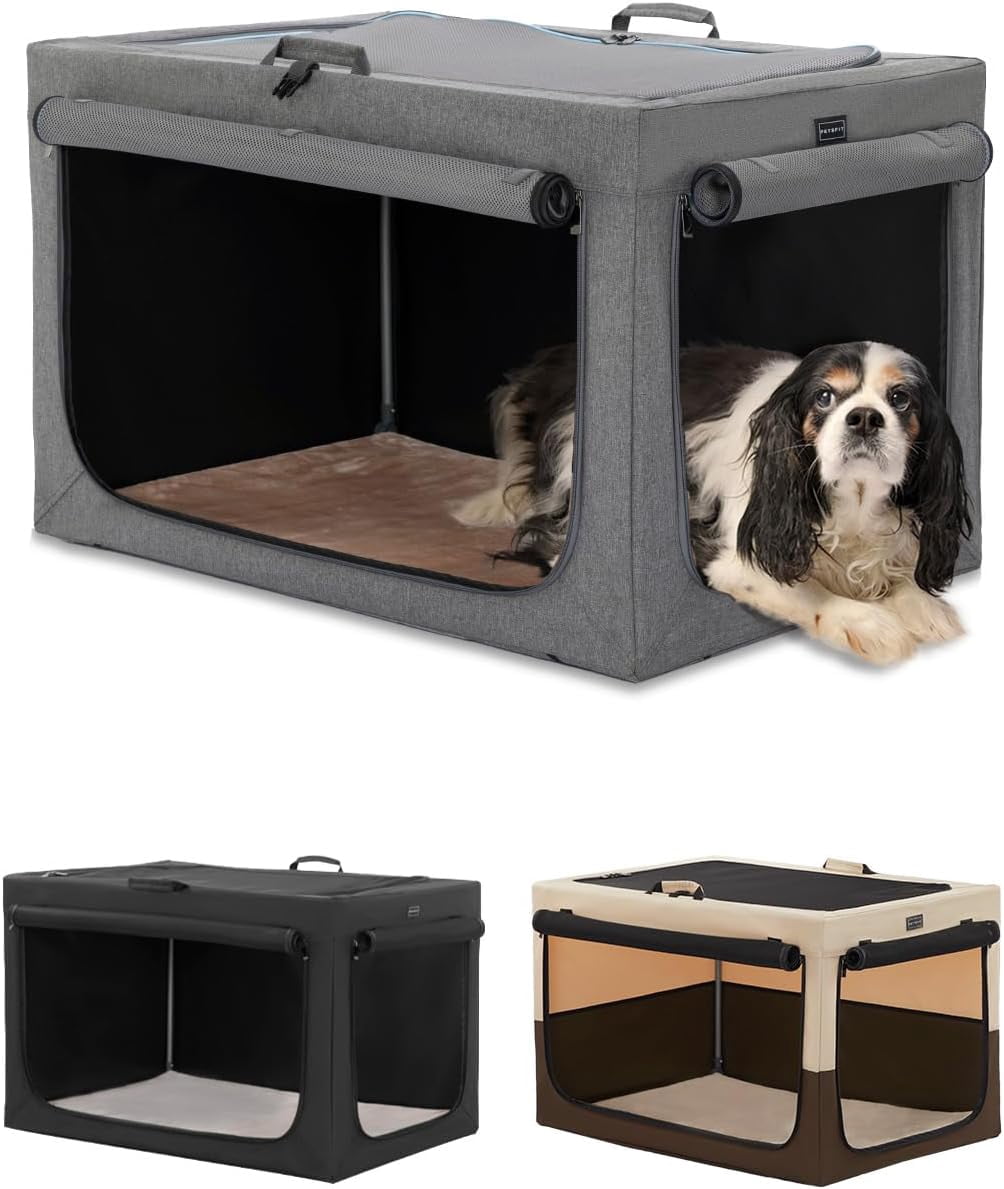 Petsfit Portable Soft Dog Crate, 3-Doors Pet Care Kennel up to 25 lbs,30.0"L x 20.0"W x 19.0"H ,Grey