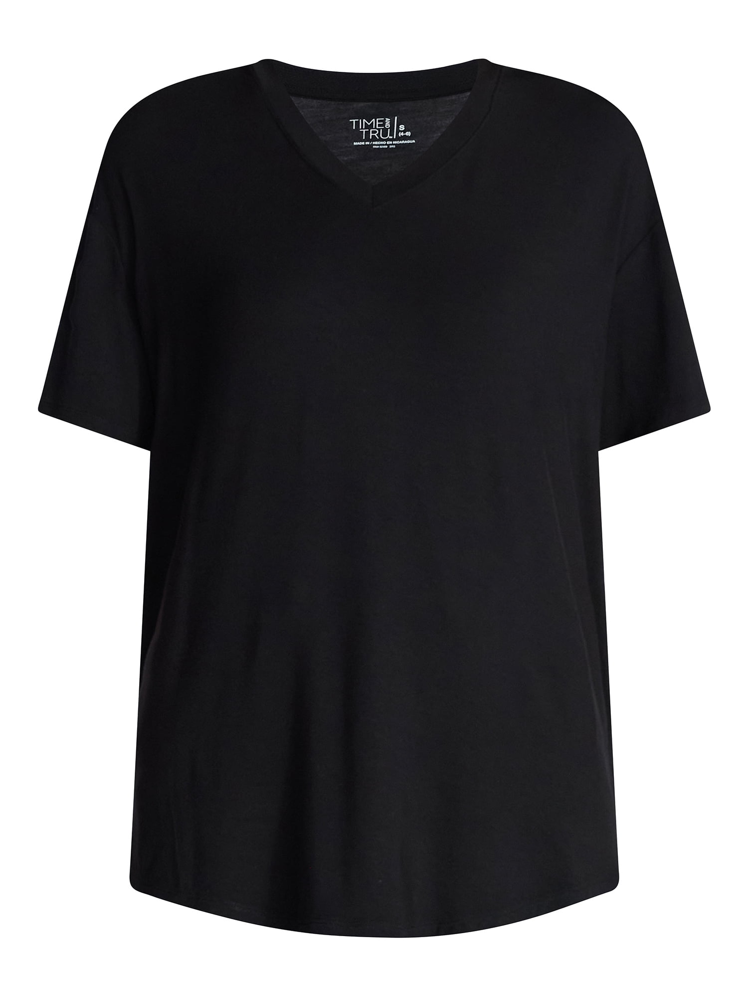 Time and Tru Women's V-Neck Tunic Tee with Short Sleeves, Sizes XS-XXXL