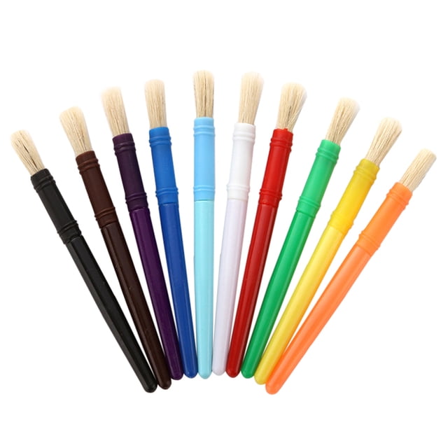 Amdohai Ensemble de 10 Pinceaux Ronds Colorés Poils Poils Poils en Plastique Poignée Facile