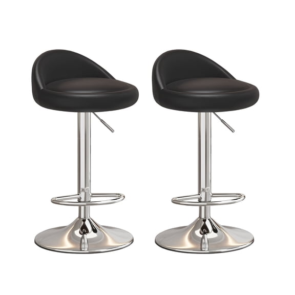 HDHNBA PU Leather Adjustable Swivel Low Back Bar Stools Set of 2 for Kitchen Dining Room, Black