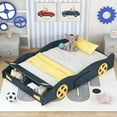 thumbnail image 2 of PORKISS Race Car Full Bed, Full Size Floor Bed with Storage, Toddler Bed with Slat, No Box Spring Needed, Montessori Bed, Full Bed for Kids, Boys, Dark Blue, 2 of 10