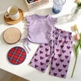 thumbnail image 4 of LJEFF Girls 2 PC Ruffle Sleeve Cute Capri Set, Sleeveless Lightweight Elastic Waist Soft Kids Summer Outfit Purple Size 8 Years, 4 of 7