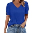 thumbnail image 2 of ICHUANYI Womens Tops Cap Short Sleeve Blouse V Neck Summer Spring Shirts Casual Solid Color Base T-shirt Button Top, 2 of 6