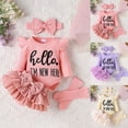 thumbnail image 4 of mgoYE Hello I'm New Here Newborn Baby Girl Outfit Ruffle Romper Tiered Tutu Dress Shorts Headband Socks Coming Home Clothes Set, 4 of 9