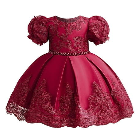 

TENSUNNYD Toddler Children Girl Short Sleeve Bowknot Embroidery Lace Dresse Clothes Toddler 1Y-2Y