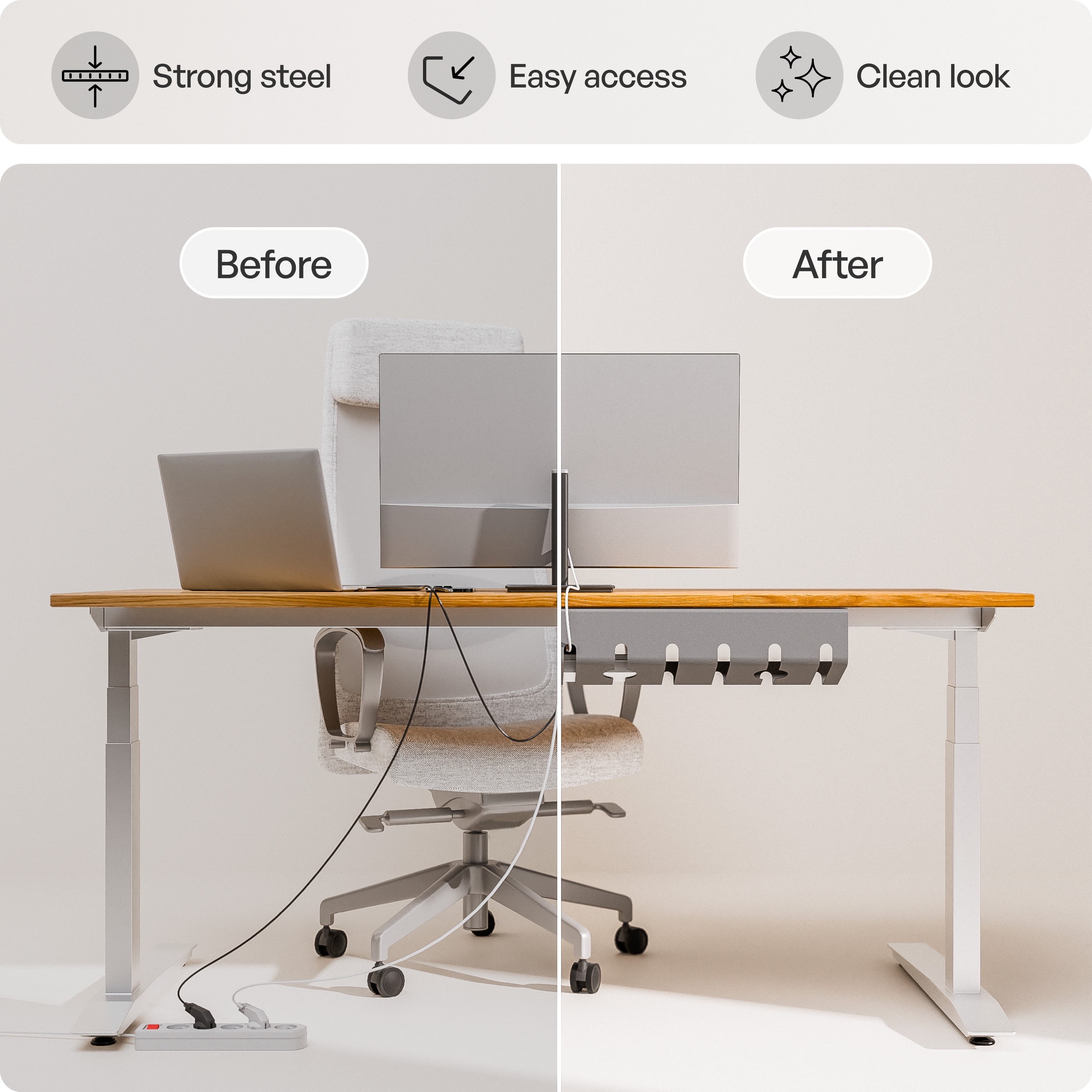 pamo Cable Management Under Desk for Easy mounting Under-Table I Set of 2 - with 10X Cable Ties I Desk Organizer for Office/Home Office Table Thoughtful Cable Tray Holder