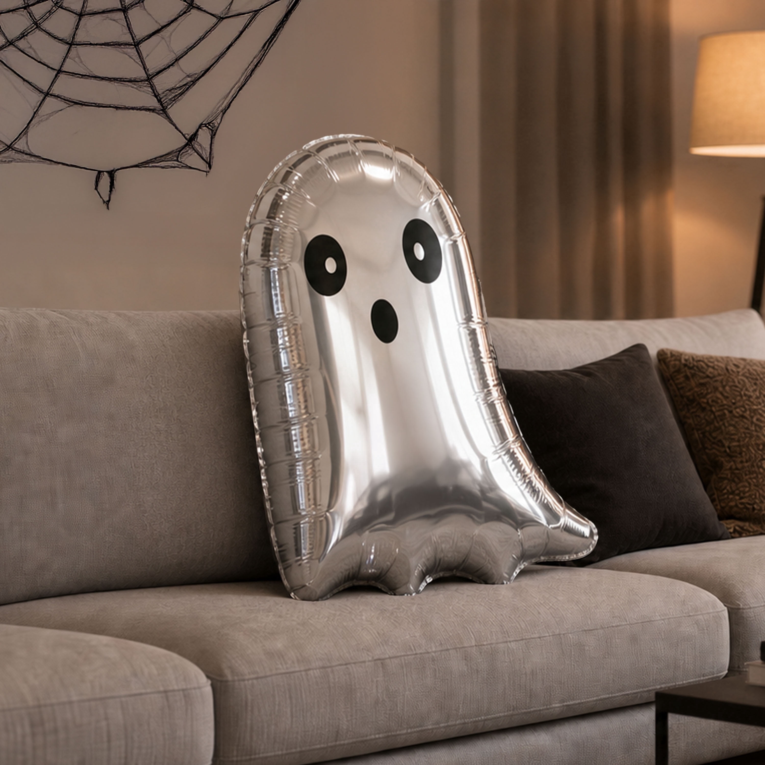 Ghost Foil Balloon, Silver and Black, 25", Halloween by Way To Celebrate