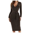 thumbnail image 1 of Robe à Manches Longues pour Femmes Aguichant Mode pour Femmes à Lacets Aguichant à Col en V à Manches Longues Robe Mi-Mollet Longue, 1 of 8