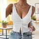 thumbnail image 4 of Top De Punto Con Cordón Moda Versátil Cuello En V Slim Fit Mujer Sin Mangas Top Para Diario Al Aire Libre Blanco L, 4 of 6