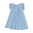thumbnail image 2 of Ruyang Kids Girls Frilly Skirts Ruffle Fly Sleeve Round Neck Sundress Summer Solid Beach Vacation Casual Mini Dresses, 2 of 6