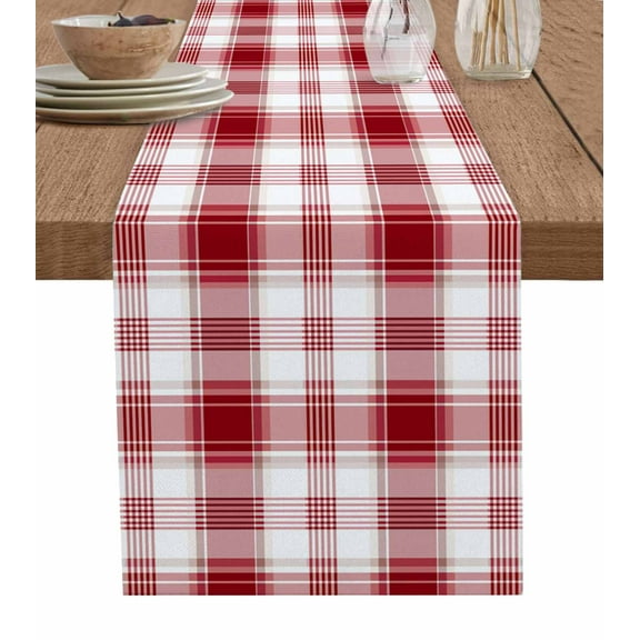 Table Runner Check Plaid Table Decoration for Kitchen Dinning Red White Table Decoration for Indoor Outdoor Party Wedding Decor 13x72 Inch