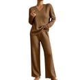 thumbnail image 2 of Xaqiouau Womens 2 Piece Sweater Sets V Neck Long Sleeve Ribbed Knit Top Wide Leg Pants Matching Lounge Outfits Casual Loungewear Fall Winter, 2 of 7