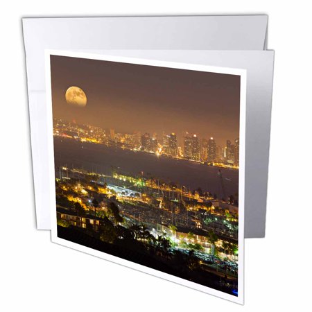 3dRose Moonrise over the San Diego skyline , Greeting Cards, 6 x 6 inches, set of 6