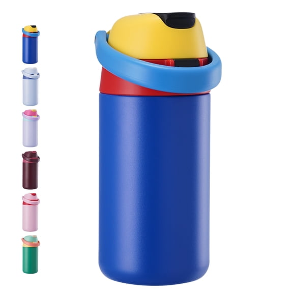 Daluvenix 14oz Kids Insulated Water Bottle with Straw Lids, 2-in-1 Straw and Chug Water Bottle for kids for Sports and School, Leakproof Stainless Steel Toddler Water Bottle BPA Free, Blue